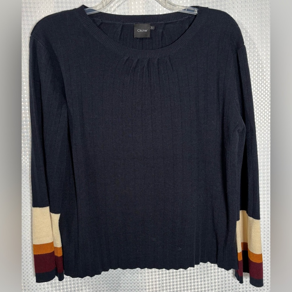 Cliche L Navy Sweater with Colorblock Sleeves